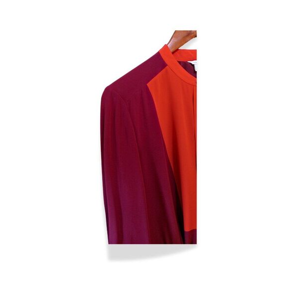 Fossil Rebecca Silk Shirtdress M Maroon Burgundy Colorblock Tie Waist - Picture 5 of 11